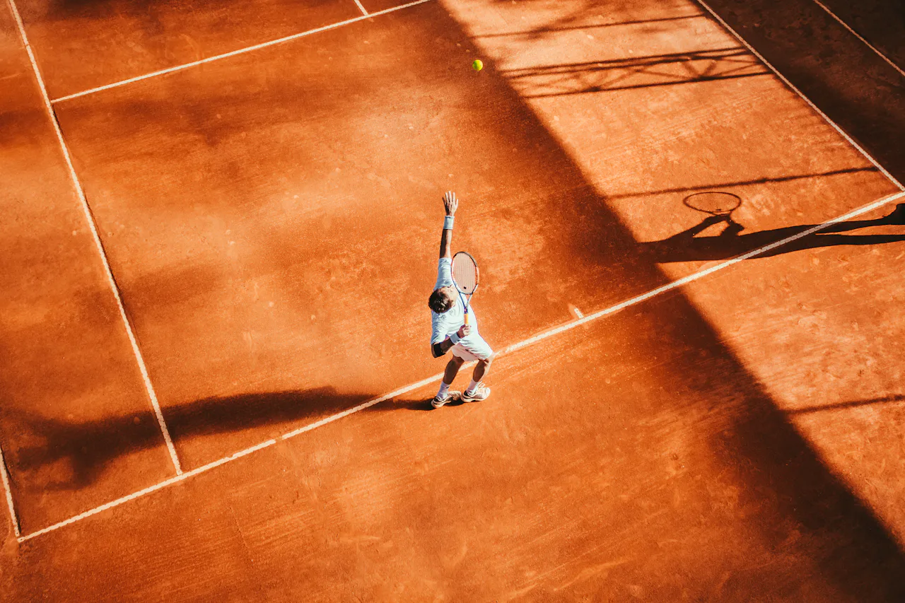 Tennis player practicing with court context